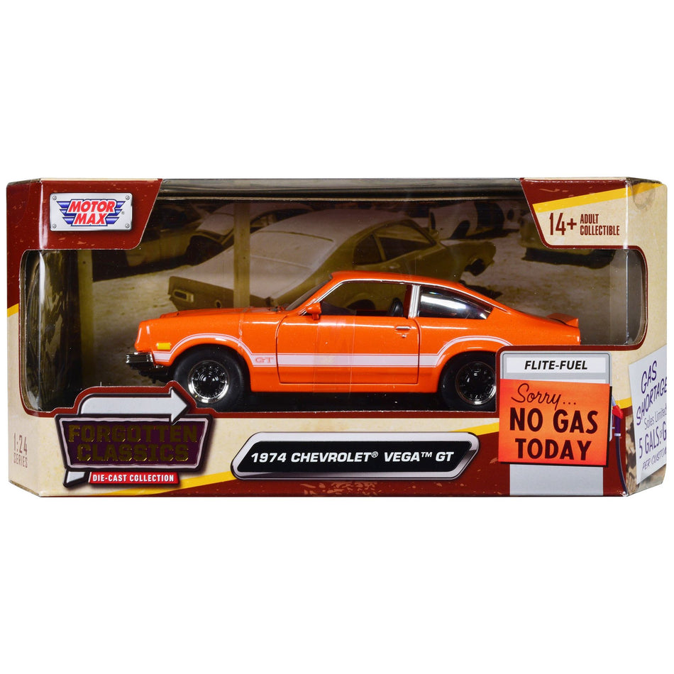 1974 Chevrolet Vega GT Orange Metallic with White Stripes "Forgotten Classics" Series 1/24 Diecast Model Car by Motormax