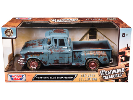 1955 GMC Blue Chip Pickup Truck Matt Blue (Rusted) "Weathered Treasures" Series 1/24 Diecast Model Car by Motormax