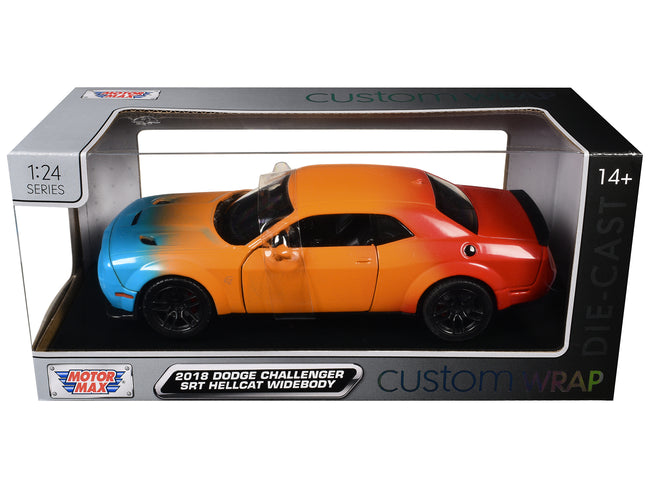 2018 Dodge Challenger SRT Hellcat Widebody Blue Orange and Red Gradient "Custom Wrap" Series 1/24 Diecast Model Car by Motormax