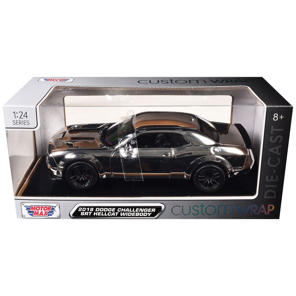 2018 Dodge Challenger SRT Hellcat Widebody Chrome "Custom Wrap" Series 1/24 Diecast Model Car by Motormax
