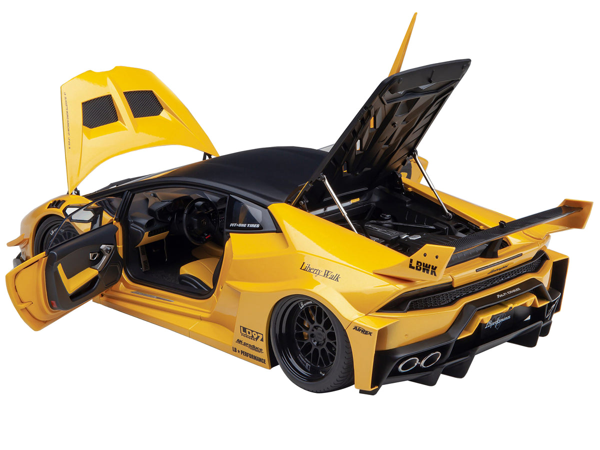 Lamborghini Huracan GT "LB-Silhouette Works" Yellow Metallic with Black Top 1/18 Model Car by Autoart - view 2