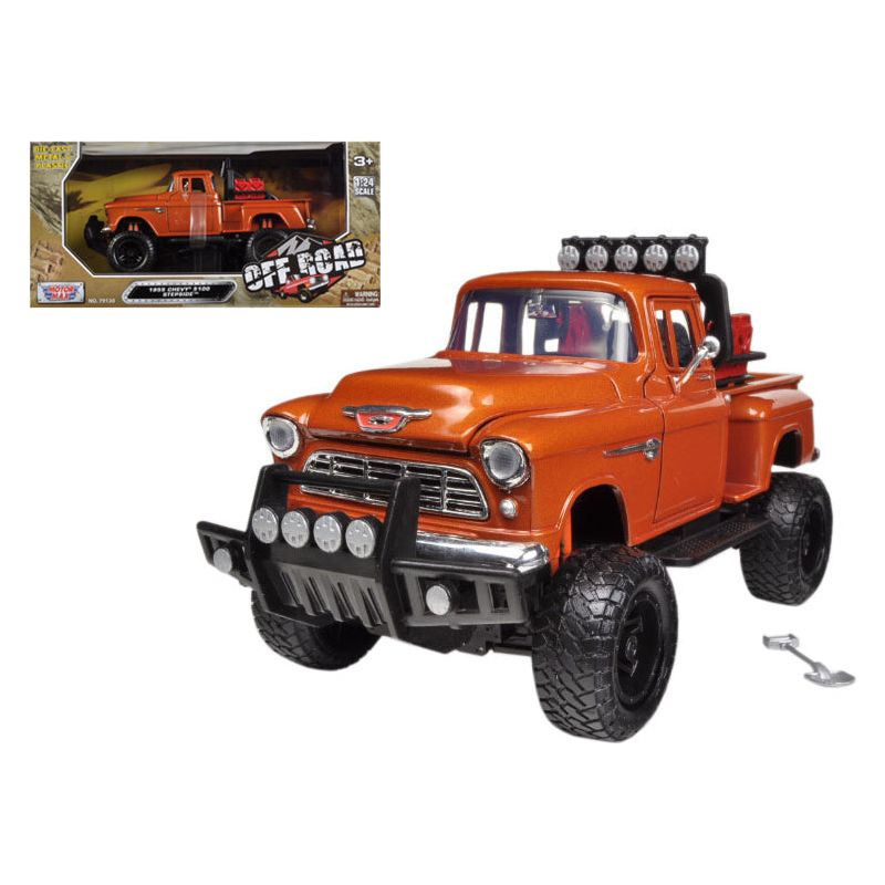 1955 Chevrolet 5100 Stepside Off-Road Pickup Truck Orange 1/24 Diecast Model Car by Motormax