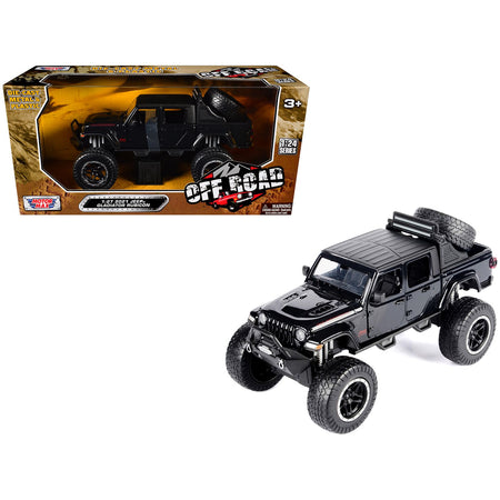2021 Jeep Gladiator Rubicon Off-Road Pickup Truck Black with Matt Black Top "Off Road" Series 1/27 Diecast Model Car by Motormax