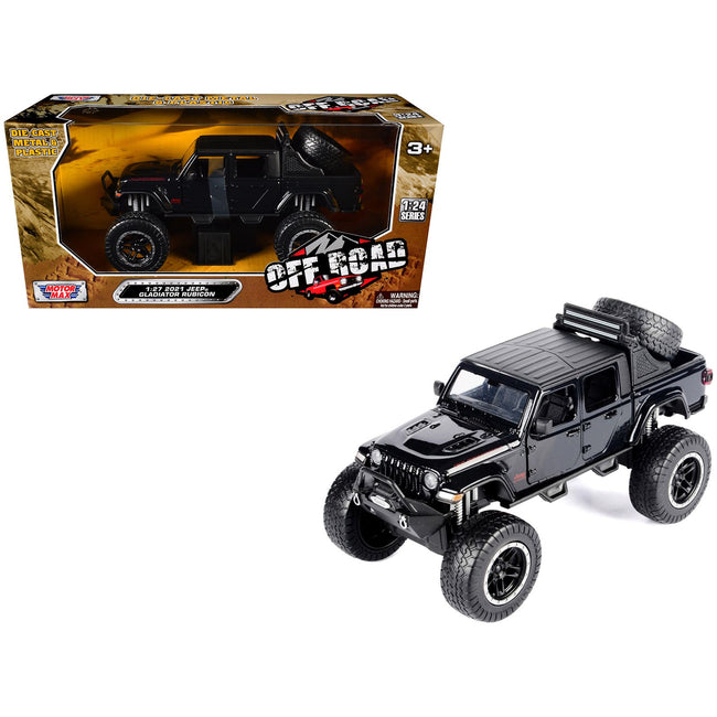 2021 Jeep Gladiator Rubicon Off-Road Pickup Truck Black with Matt Black Top "Off Road" Series 1/27 Diecast Model Car by Motormax