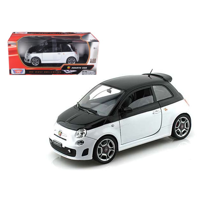 Fiat Abarth 500 White and Black 1/18 Diecast Model Car by Motormax