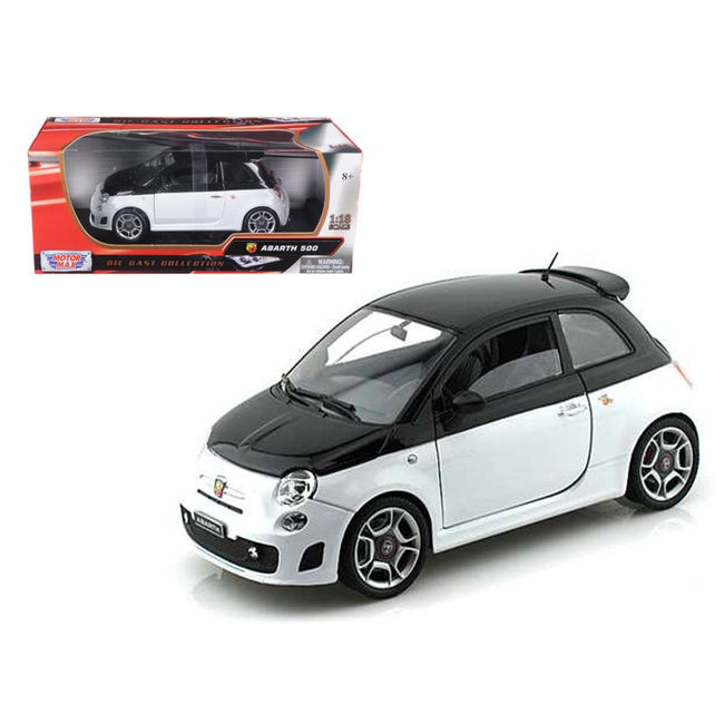 Fiat Abarth 500 White and Black 1/18 Diecast Model Car by Motormax