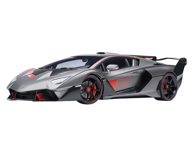 Lamborghini SC18 Alston Grigio Daytona Gray Metallic with Red Accents 1/18 Model Car by Autoart