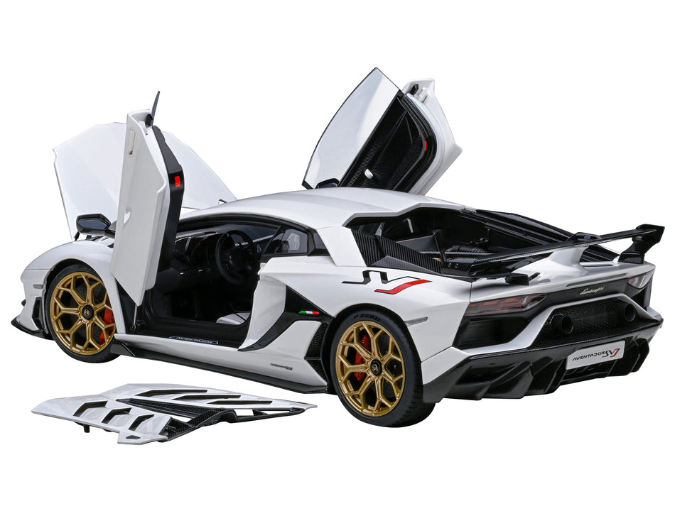 Lamborghini Aventador SVJ Bianco Asopo Pearl White with Gold Wheels 1/18 Model Car by Autoart