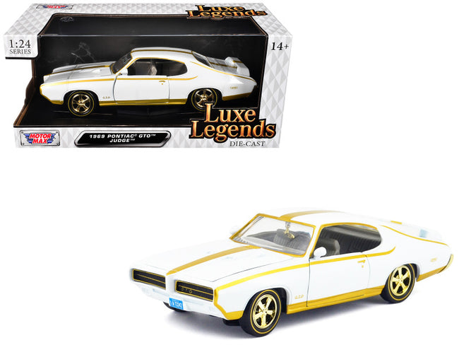 1969 Pontiac GTO Judge White Metallic with Gold Stripes "Luxe Legends" Series 1/24 Diecast Model Car by Motormax