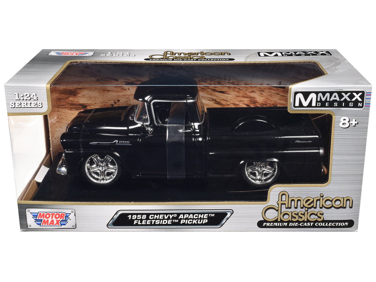 1958 Chevrolet Apache Fleetside Pickup Black "Maxx Design" "American Classics" Series 1/24 Diecast Model Car by Motormax