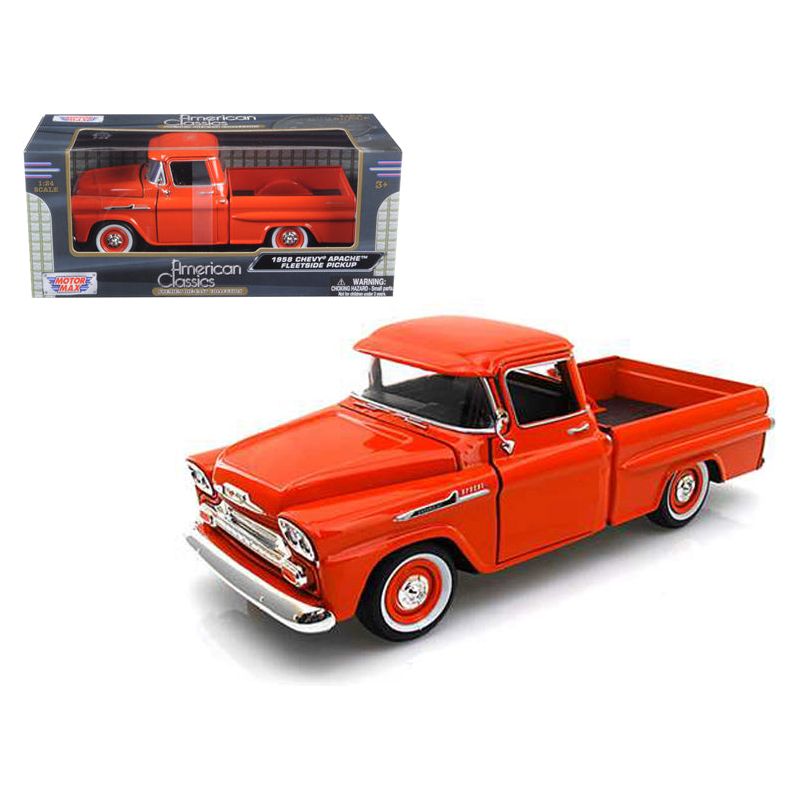 1958 Chevrolet Apache Fleetside Pickup Truck Orange 1/24 Diecast Model Car by Motormax