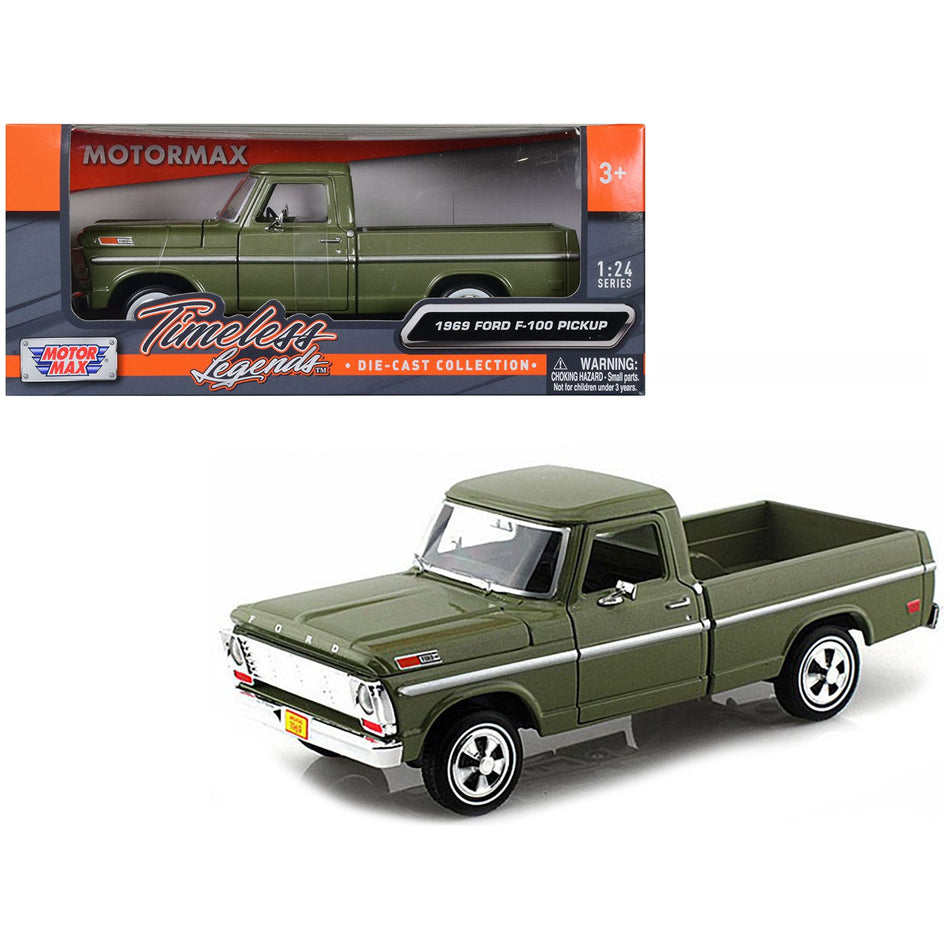 1969 Ford F-100 Pickup Truck Green 1/24 Diecast Model Car by Motormax