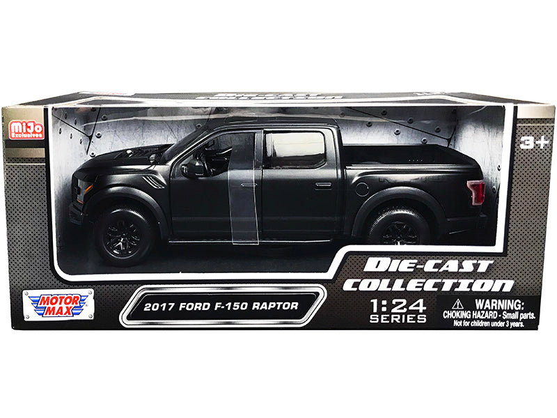 2017 Ford F-150 Raptor Pickup Truck with Sunroof Matt Black "Die-Cast Collection" Series 1/24 Diecast Model Car by Motormax