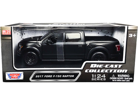 2017 Ford F-150 Raptor Pickup Truck with Sunroof Matt Black "Die-Cast Collection" Series 1/24 Diecast Model Car by Motormax