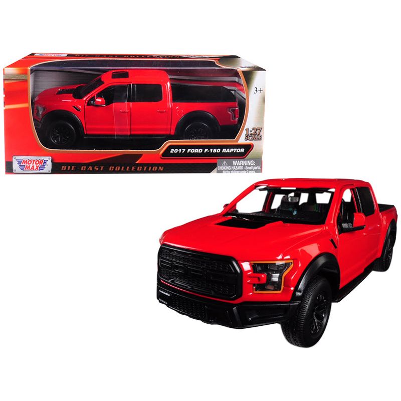 2017 Ford F-150 Raptor Pickup Truck Red with Black Wheels 1/27 Diecast Model Car by Motormax