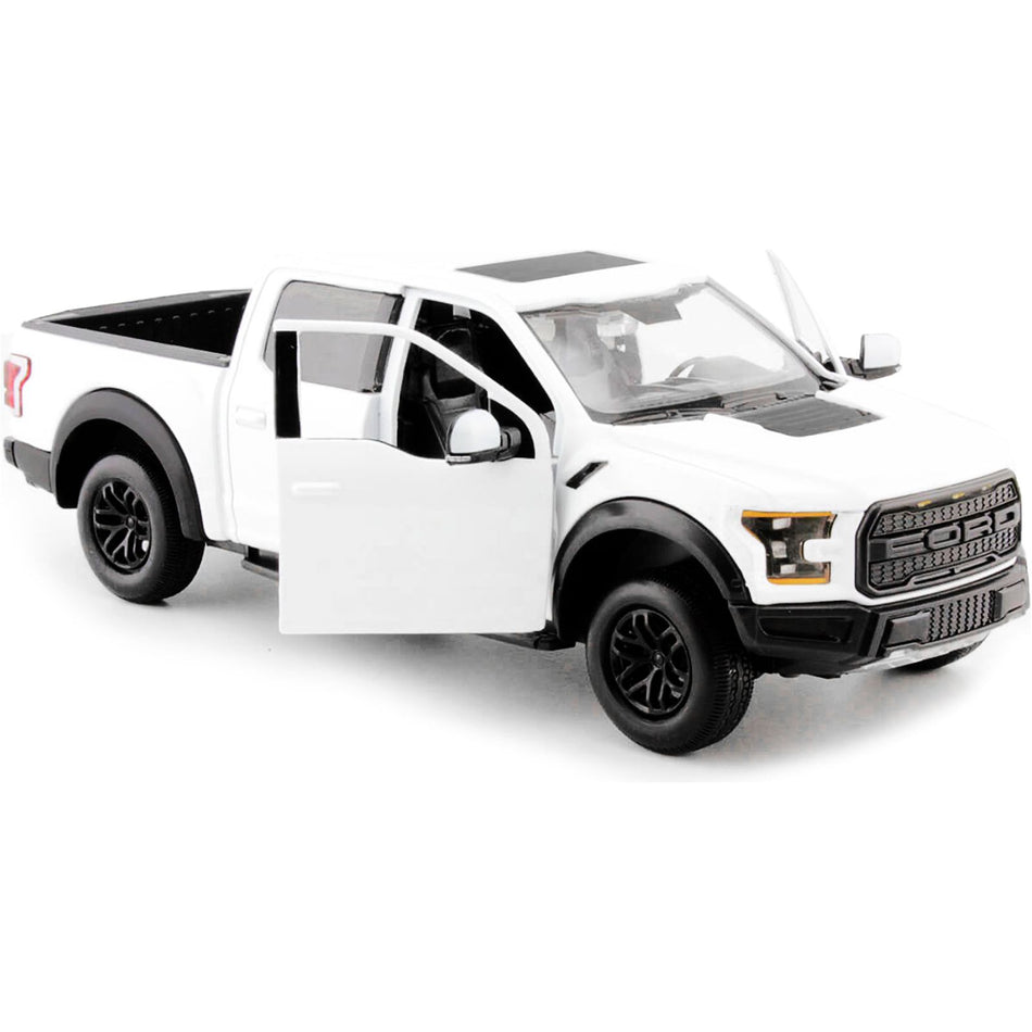 2017 Ford F-150 Raptor Pickup Truck White with Black Wheels 1/24 Diecast Model Car by Motormax