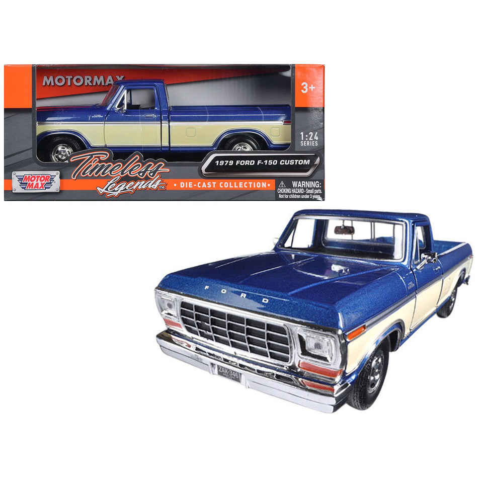 1979 Ford F-150 Pickup Truck 2 Tone Blue/Cream 1/24 Diecast Model Car by Motormax