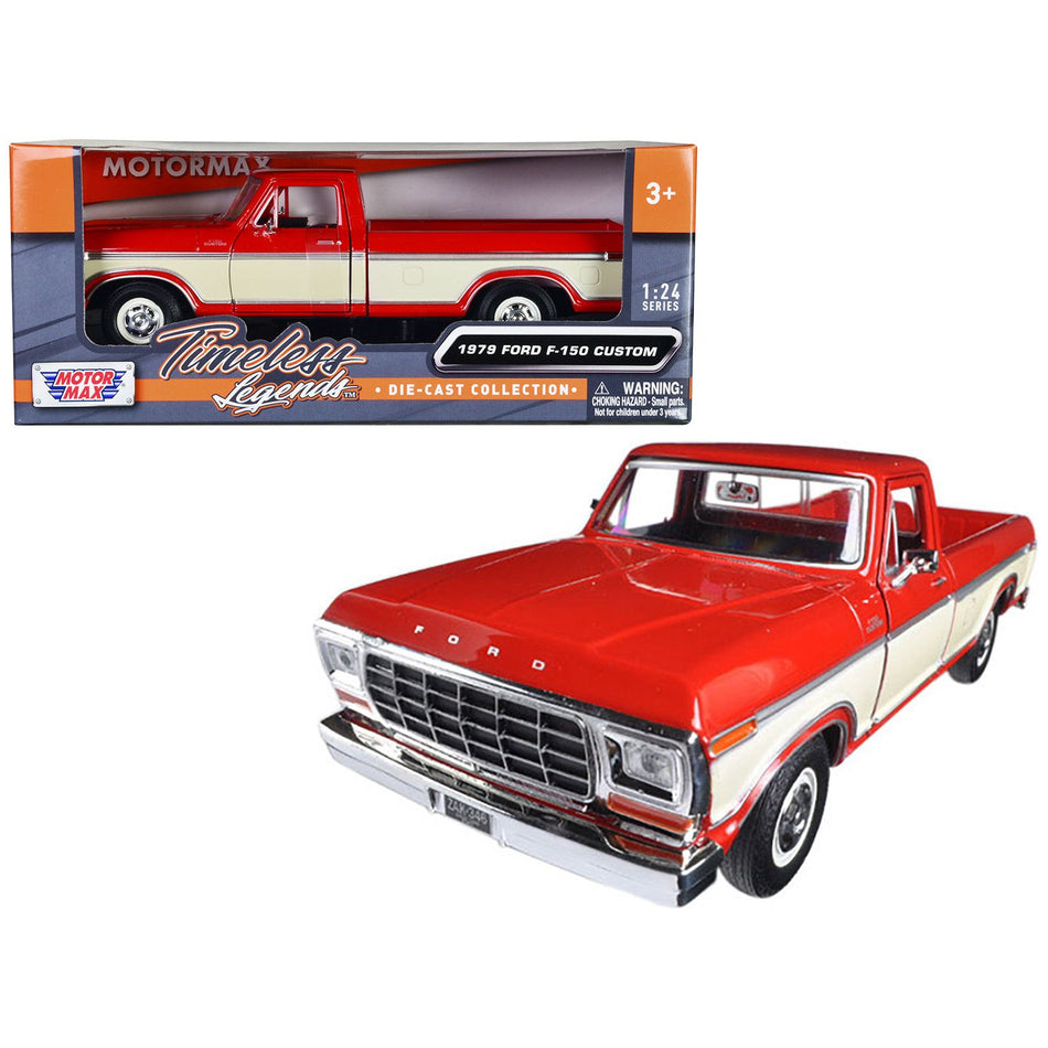 1979 Ford F-150 Pickup Truck Red and Cream 1/24 Diecast Model Car by Motormax