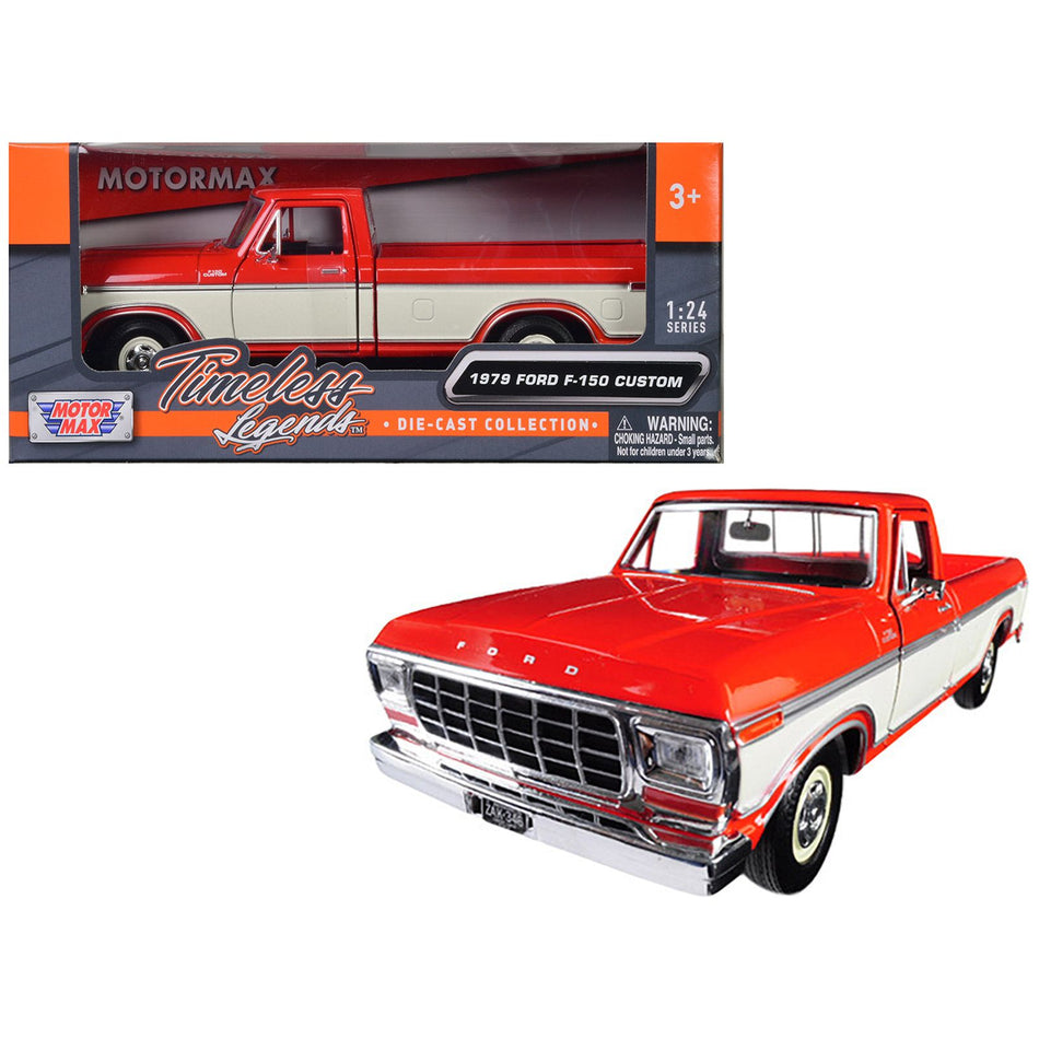 1979 Ford F-150 Custom Pickup Truck Orange and Cream 1/24 Diecast Model Car by Motormax