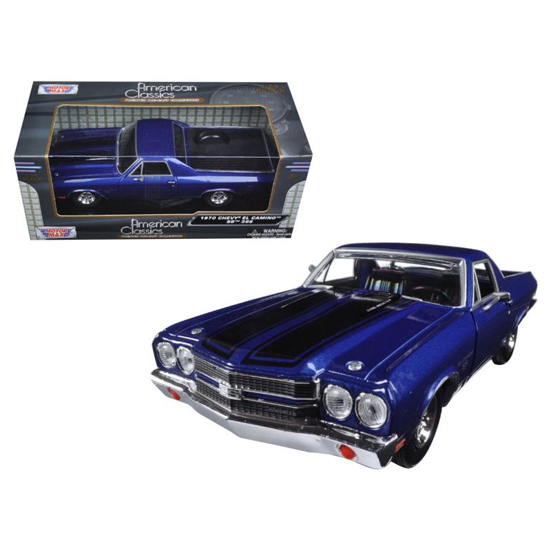 1970 Chevrolet El Camino SS 396 Dark Blue Metallic with Black Stripes 1/24 Diecast Model Car by Motormax