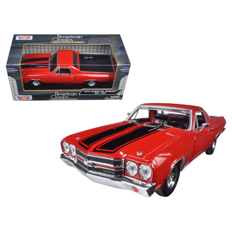 1970 Chevrolet El Camino SS 396 Red with Black Stripes 1/24 Diecast Model Car by Motormax