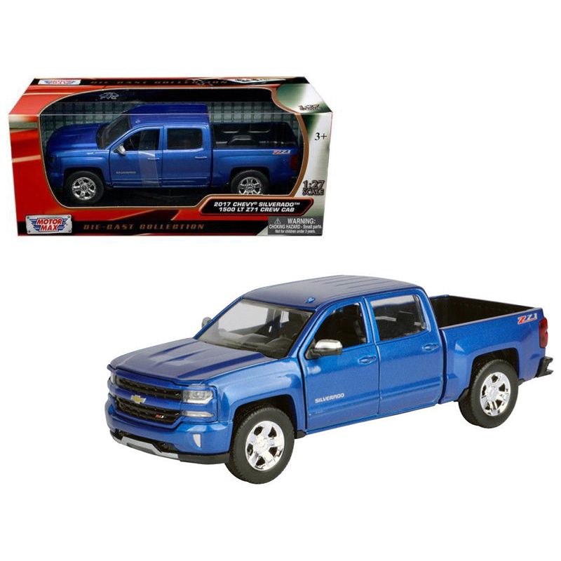 2017 Chevrolet Silverado 1500 LT Z71 Crew Cab Pickup Truck Blue 1/27 Diecast Model Car by Motormax