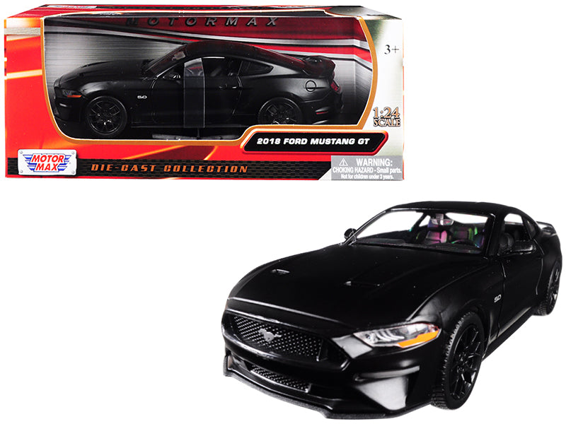 2018 Ford Mustang GT 5.0 Matt Black with Black Wheels 1/24 Diecast Model Car by Motormax