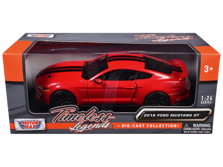 2018 Ford Mustang GT 5.0 Red with Black Stripes "Timeless Legends" Series 1/24 Diecast Model Car by Motormax