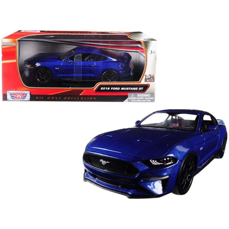 2018 Ford Mustang GT 5.0 Blue with Black Wheels 1/24 Diecast Model Car by Motormax