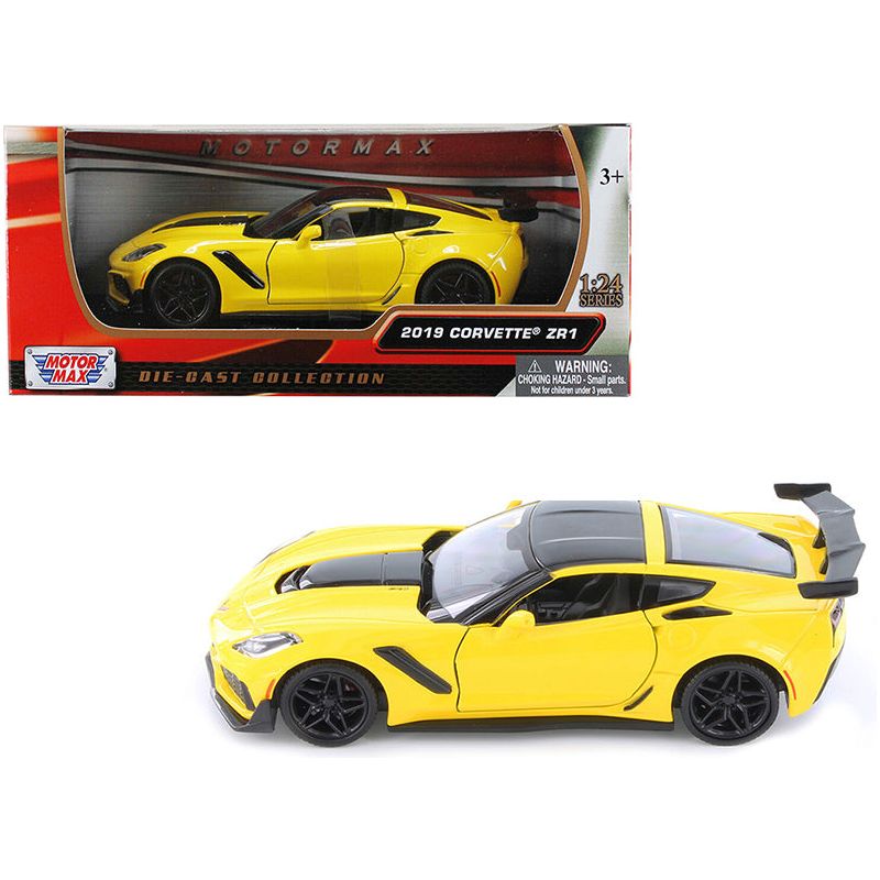 2019 Chevrolet Corvette ZR1 Yellow with Black Accents 1/24 Diecast Model Car by Motormax