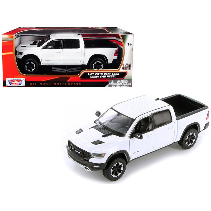 2019 RAM 1500 Rebel Crew Cab Pickup Truck White 1/24-1/27 Diecast Model Car by Motormax