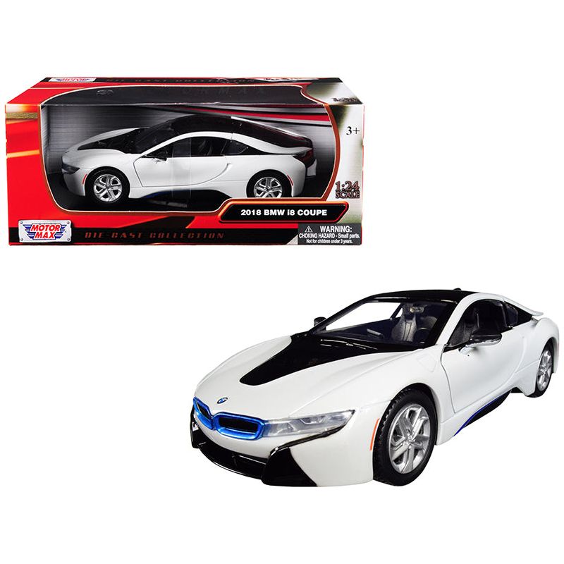 2018 BMW i8 Coupe Metallic White with Black Top 1/24 Diecast Model Car by Motormax