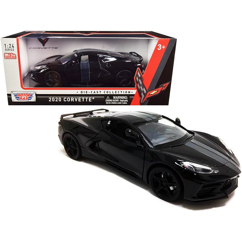 2020 Chevrolet Corvette C8 Stingray Black with Gray Stripes 1/24 Diecast Model Car by Motormax