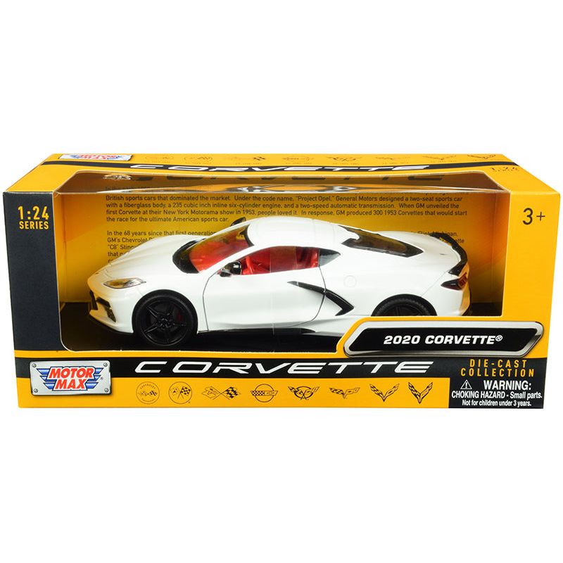 2020 Chevrolet Corvette C8 Stingray White with Red Interior "History of Corvette" Series 1/24 Diecast Model Car by Motormax