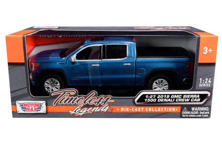 2019 GMC Sierra 1500 Denali Crew Cab Pickup Truck Blue Metallic 1/24-1/27 Diecast Model Car by Motormax - view 3