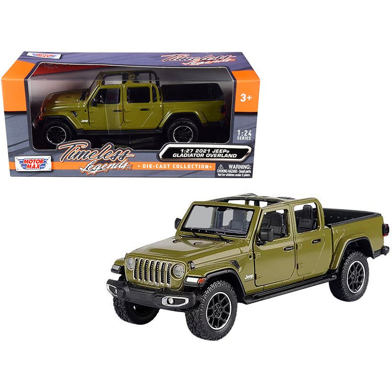 2021 Jeep Gladiator Overland (Open Top) Pickup Truck Matt Green 1/24-1/27 Diecast Model Car by Motormax