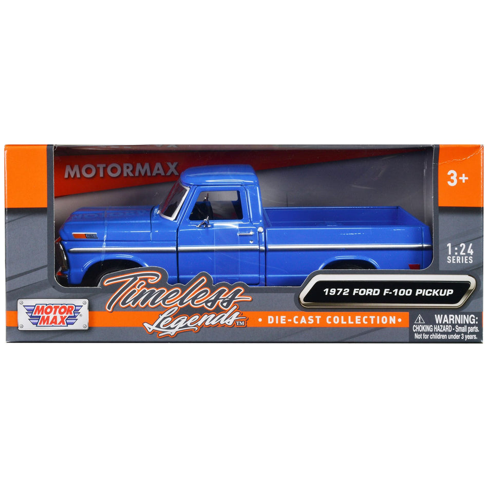 1972 Ford F-100 Pickup Truck Blue "Timeless Legends" Series 1/24 Diecast Model Car by Motormax