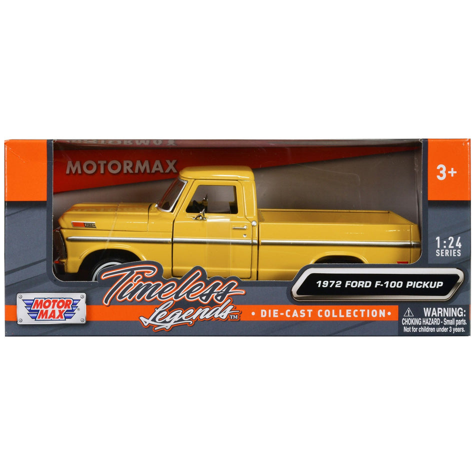 1972 Ford F-100 Pickup Truck Yellow "Timeless Legends" Series 1/24 Diecast Model Car by Motormax