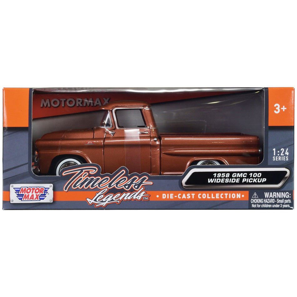 1958 GMC 100 Wideside Pickup Truck Brown Metallic "Timeless Legends" Series 1/24 Diecast Model Car by Motormax