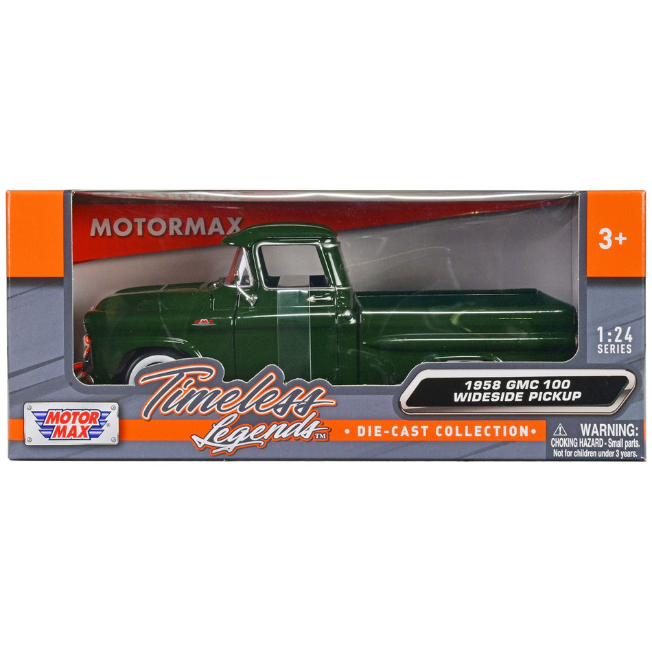 1958 GMC 100 Wideside Pickup Truck Green "Timeless Legends" Series 1/24 Diecast Model Car by Motormax