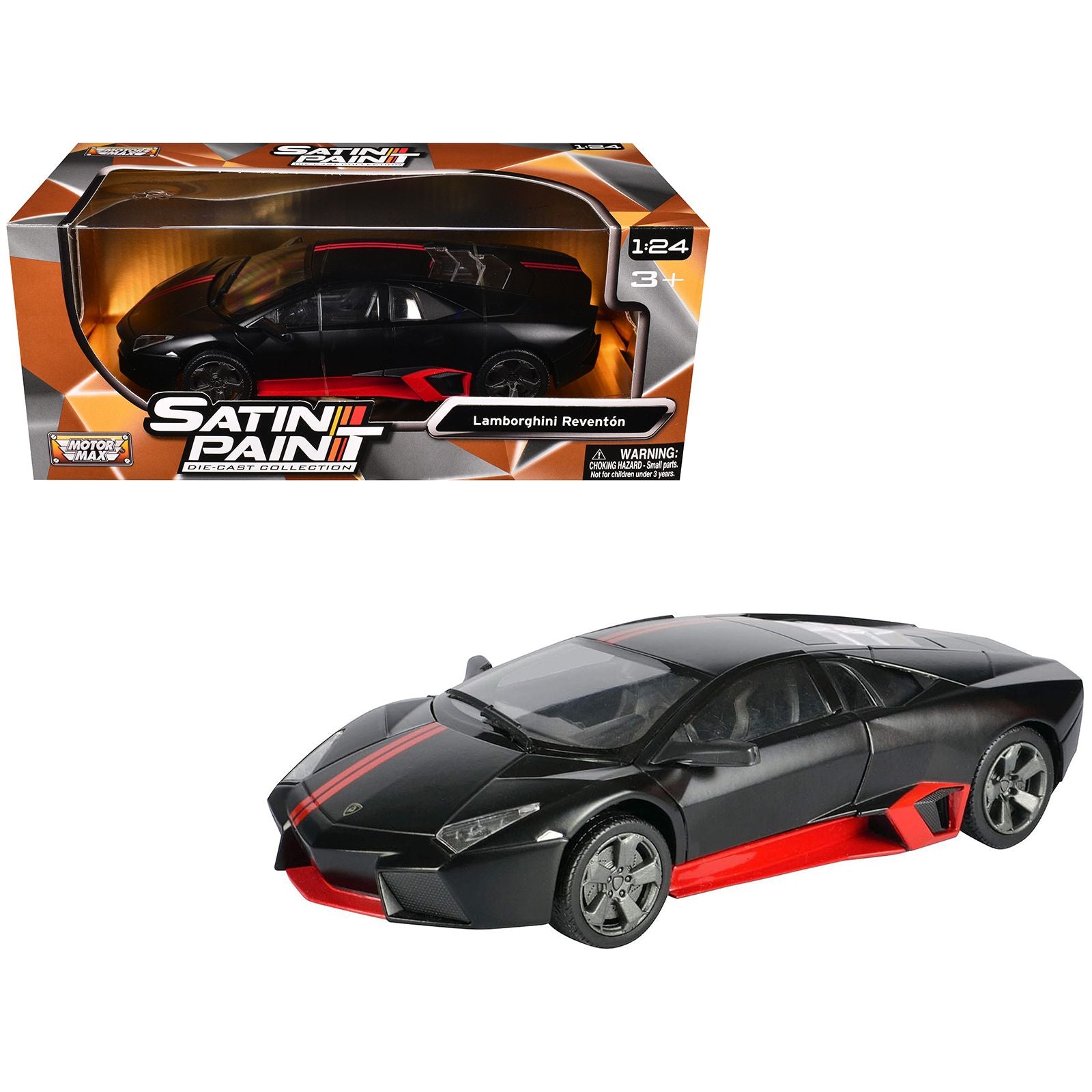 Lamborghini Reventon Matt Black with Red Stripes "Satin Paint" Series 1/24 Diecast Model Car by Motormax