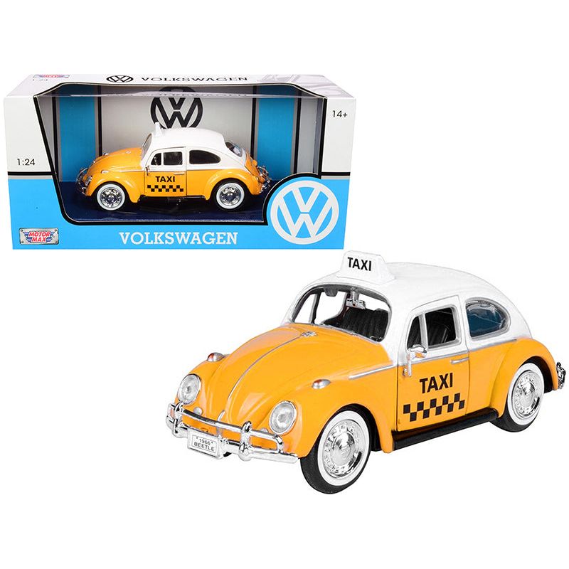 1966 Volkswagen Beetle "Taxi" Yellow with White Top 1/24 Diecast Model Car by Motormax