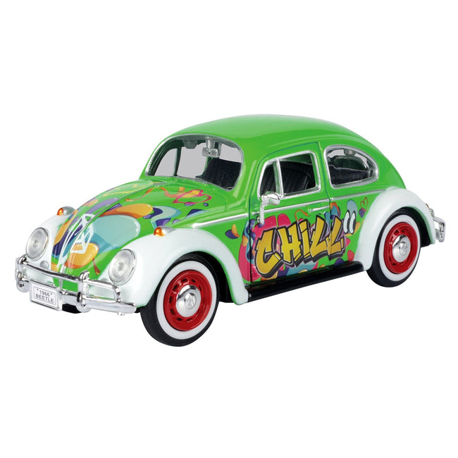 1966 Volkswagen Beetle Green with Graffiti Graphics 1/24 Diecast Model Car by Motormax