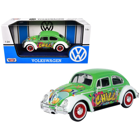 1966 Volkswagen Beetle Green with Graffiti Graphics 1/24 Diecast Model Car by Motormax