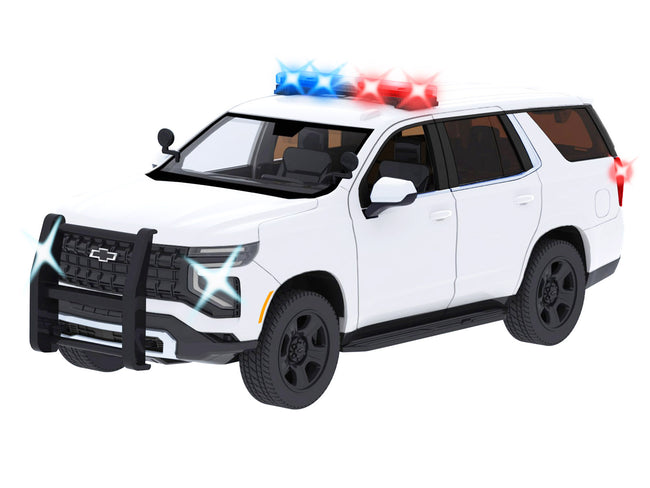 2025 Chevrolet Tahoe PPV White "Builder's Kit" with Flashing Light Bar and Front and Rear Lights and Sounds 1/24 Diecast Model Car by Motormax