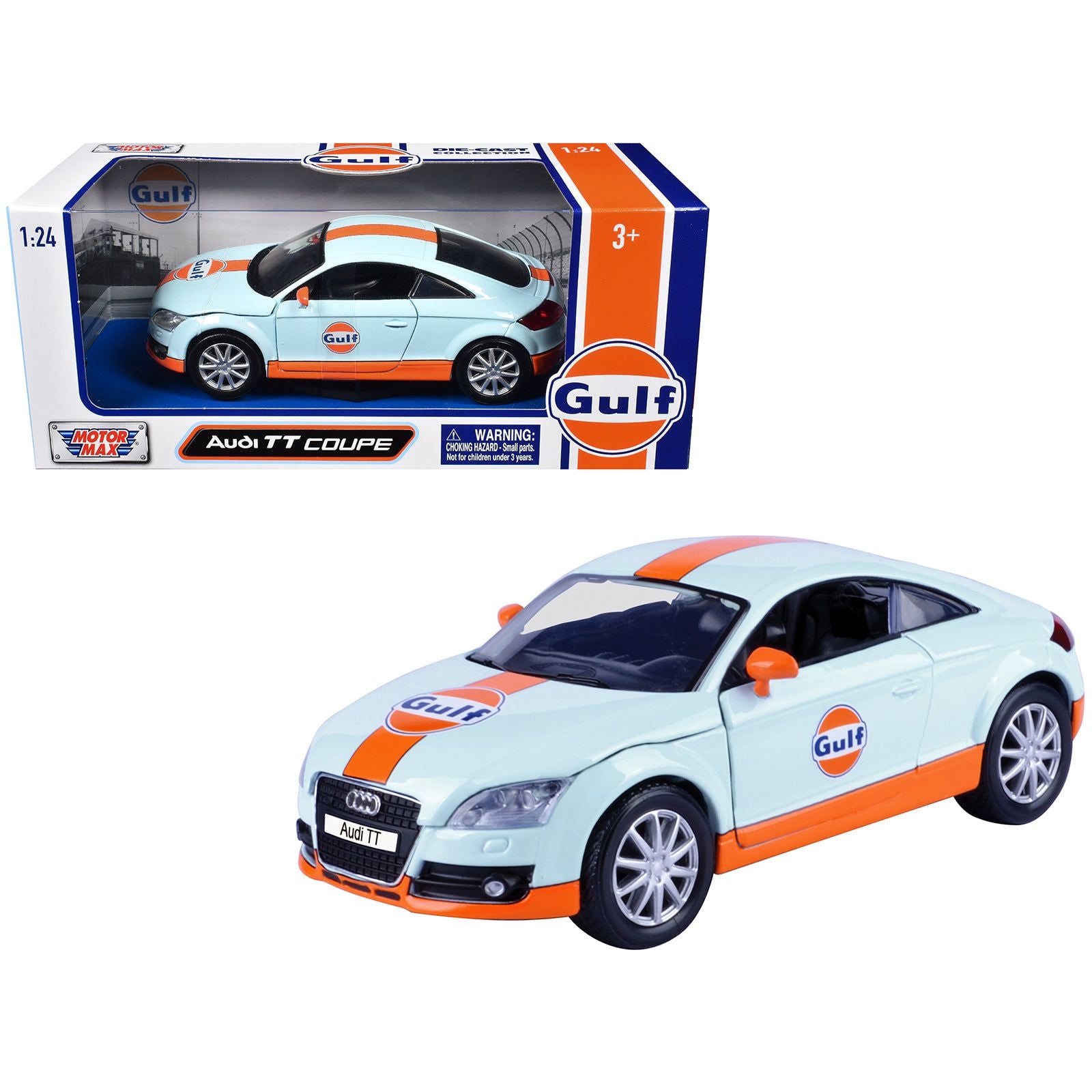 Audi TT Coupe "Gulf Oil" Light Blue with Orange Stripes "Gulf Die-Cast Collection" 1/24 Diecast Model Car by Motormax