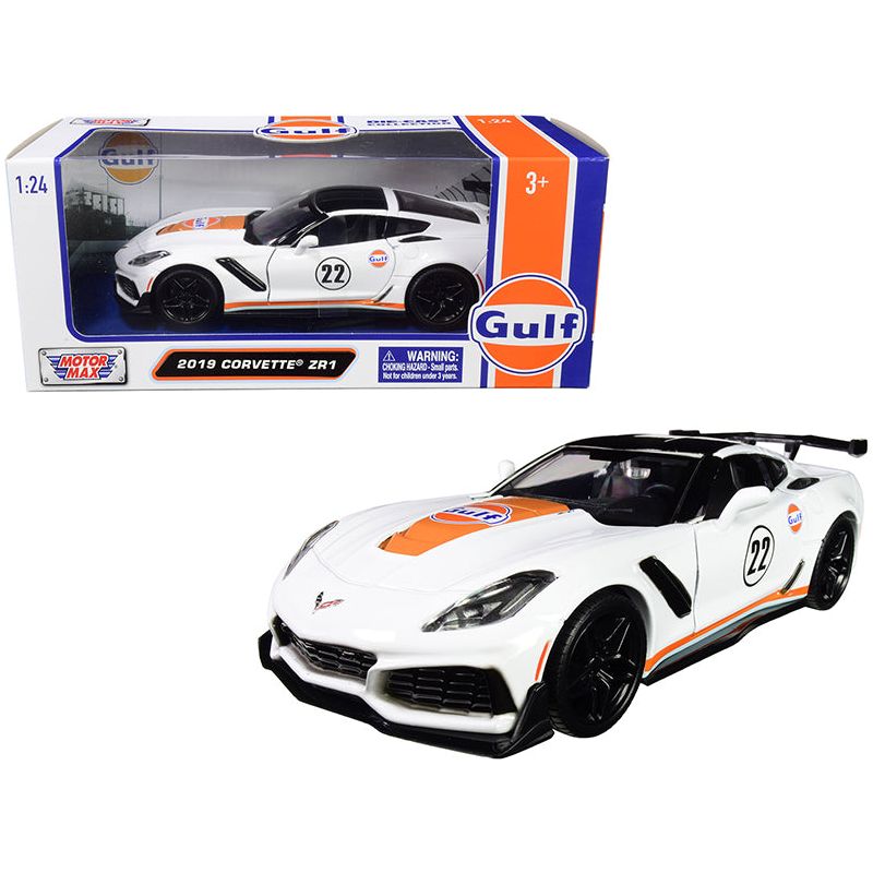 2019 Chevrolet Corvette ZR1 #22 "Gulf Oil" White with Orange Stripes and Black Top 1/24 Diecast Model Car by Motormax