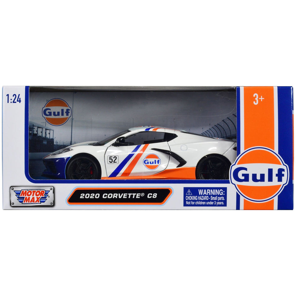 2020 Chevrolet Corvette C8 #52 White and Light Blue with Stripes "Gulf Oil" "Gulf Die-Cast Collection" 1/24 Diecast Model Car by Motormax