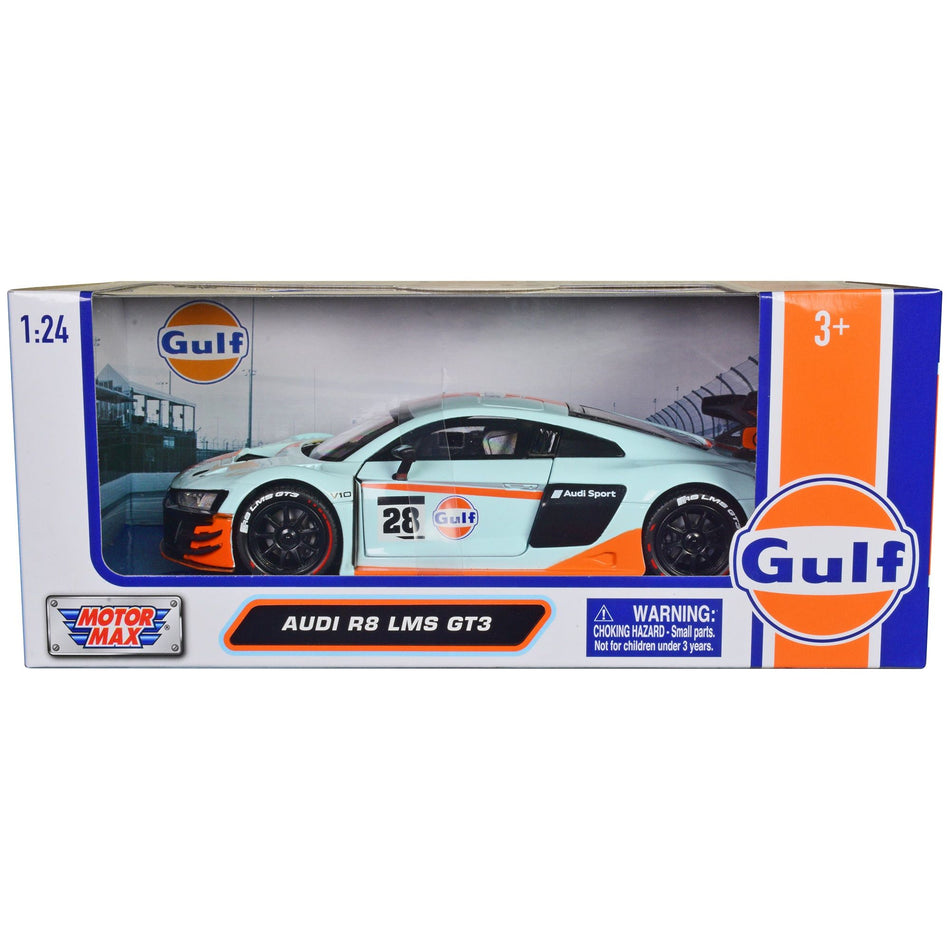 Audi R8 LMS GT3 #28 Light Blue with Orange Stripes "Gulf Oil" "Gulf Die-Cast Collection" 1/24 Diecast Model Car by Motormax