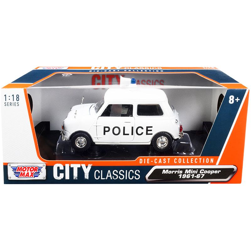 1961-1967 Morris Mini Cooper RHD (Right Hand Drive) "Police" White "City Classics" Series 1/18 Diecast Model Car by Motormax